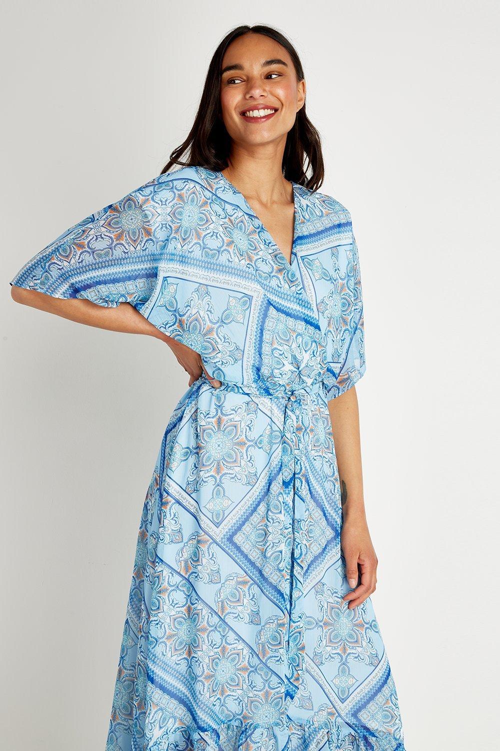 Scarf Print Wrap Midi Dress | Wallis UK